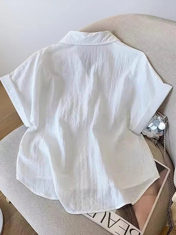 Blue  Ne ort Sve irt Women's Loose Sle Summer New Faion Breathable Comfortable Korean Version Small Size Top