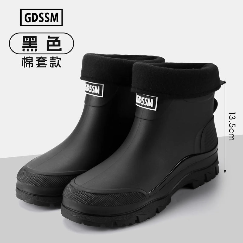 Rain Boots Men's Short-tube Korean Style Casual and Comfortable Outdoor Fishing Waterproof Low-cut Rubber Shoes Rider Work Boots