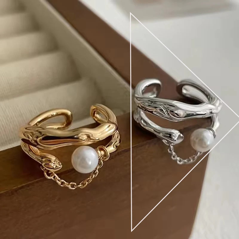 VENTFILLE 925 Sterling Silver Irregular Design Wave Golden Stackable Finger Rings Trendy Adjustable For - Visuel 17 | SAMAG