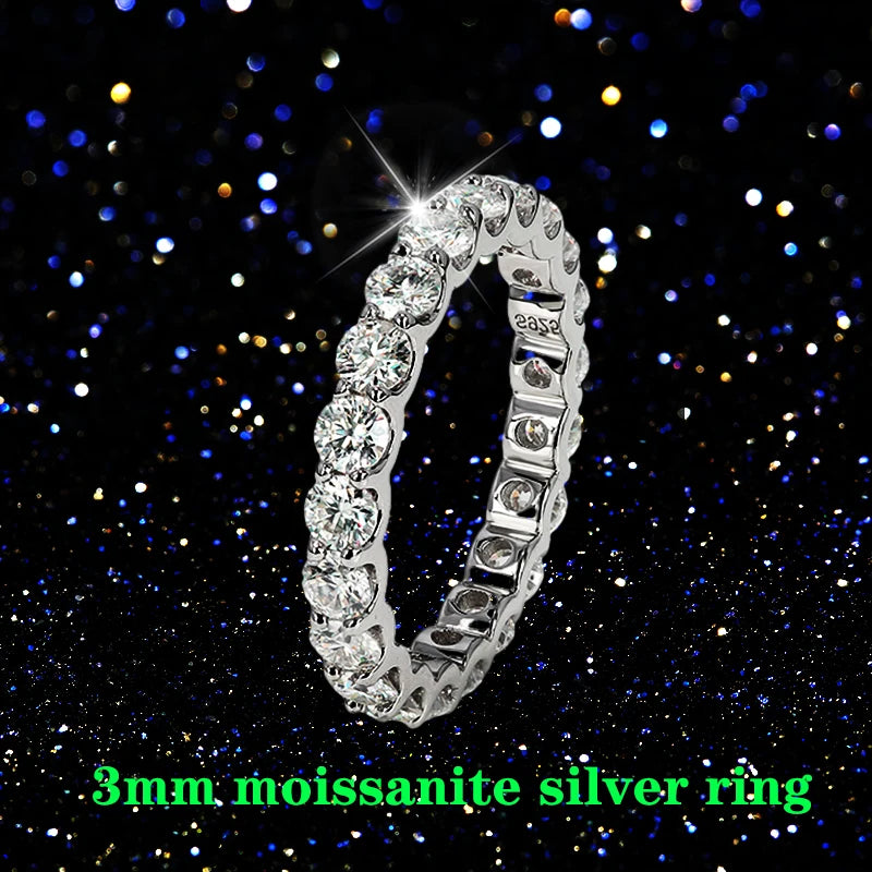 3mm or 2mm Round D VVS Moissanite Full Eternity Band S925 Silver Jewelry Women Engagement Gift Party - Visuel 8 | SAMAG
