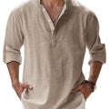 Men's Cotton Linen Henley Shirt Casual Long Sleeve Loose | SAMAG