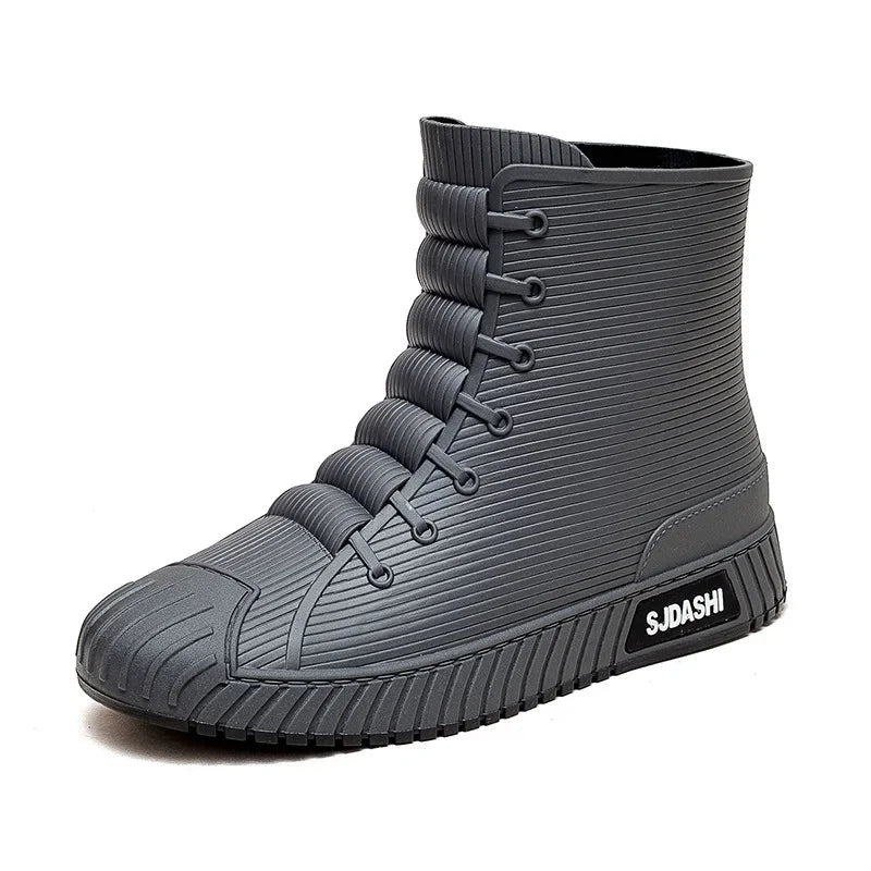Fashionable Anti-Slip Short Rain Boots Men's Work Shoes Waterproof Kitchen Chef Rubber Shoes Men's Car Wash Fishing Work Water S