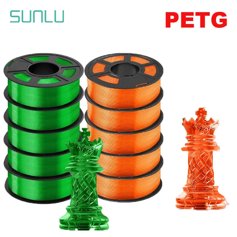 SUNLU PETG 3D Filament 1KG Biodegradable 1.75MM 10Rolls Bright Color Good Toughness Excellent Acid Alkali Weather Resistance