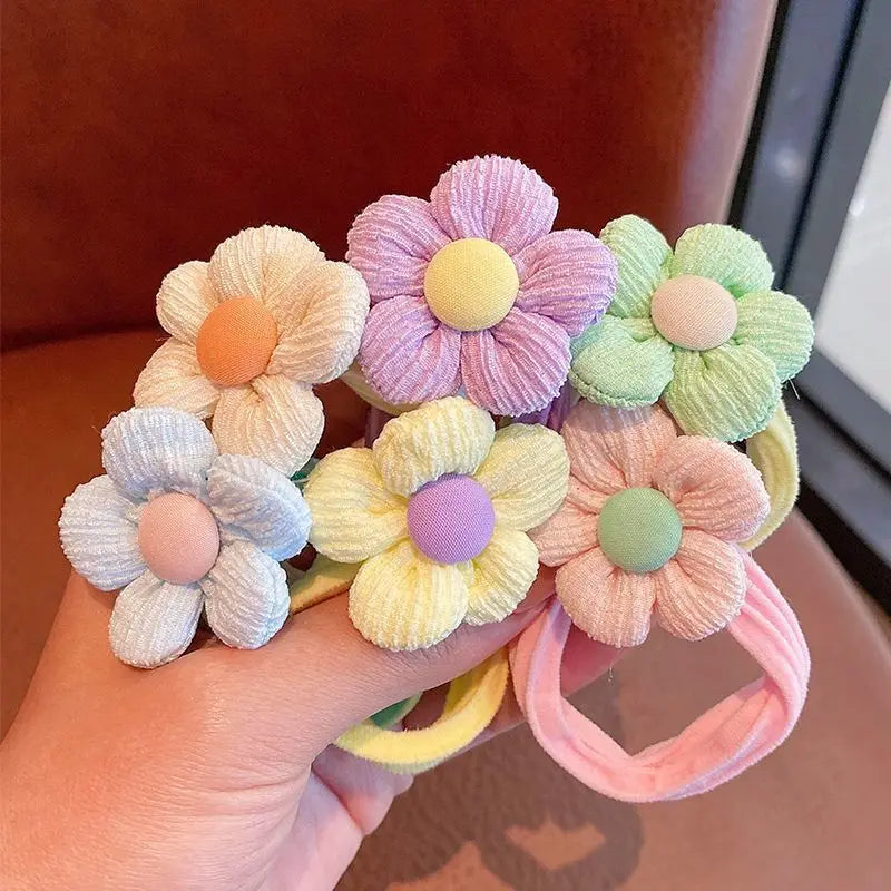 6pcs/Set Cute Children Hair Rope Bowknot Rubber Band Girl Baby Bow Flower Elastic Head Rope Hair Ring Accessories Wholesale