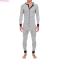 Men Skinny Striped Jumpsuit 2021 Long Sleeve O Neck Buttons Romper Sleepwear Overall Homewear Pajamas Sets Underwear