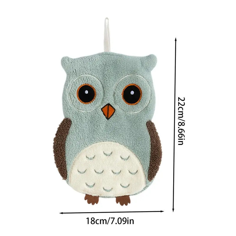 Hand Towel 1PC Cute Owl Hanging Towel Kitchen Hand Towel Bathroom Soft Absorbent Handkerchief Wipe Towel Cartoon Kids Towels