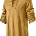 Men Medieval Lace Up Linen Long Sleeve Tunic Viking | SAMAG