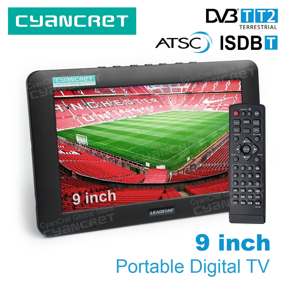 LEADSTAR D9 9 inch Portable TV DVB-T2 ATSC ISDB-T tdt DTT Digital and Analog mini small Car Television Support TF MP4 H.265 AC3