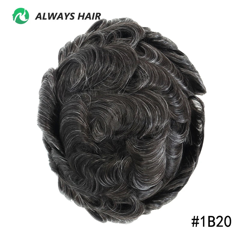 Alwayshair Fine Mono Men Short Toupee 5” Indian Hair Men’s Capillary Prosthesis Monofilament 120 130 Hair System 9x11