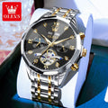 OLEVS 6621 Mens Watch High-end Automatic Mechanical Watches Flywheel Hollow Dial Calendar Moon phase Waterproof Man Wristwatch