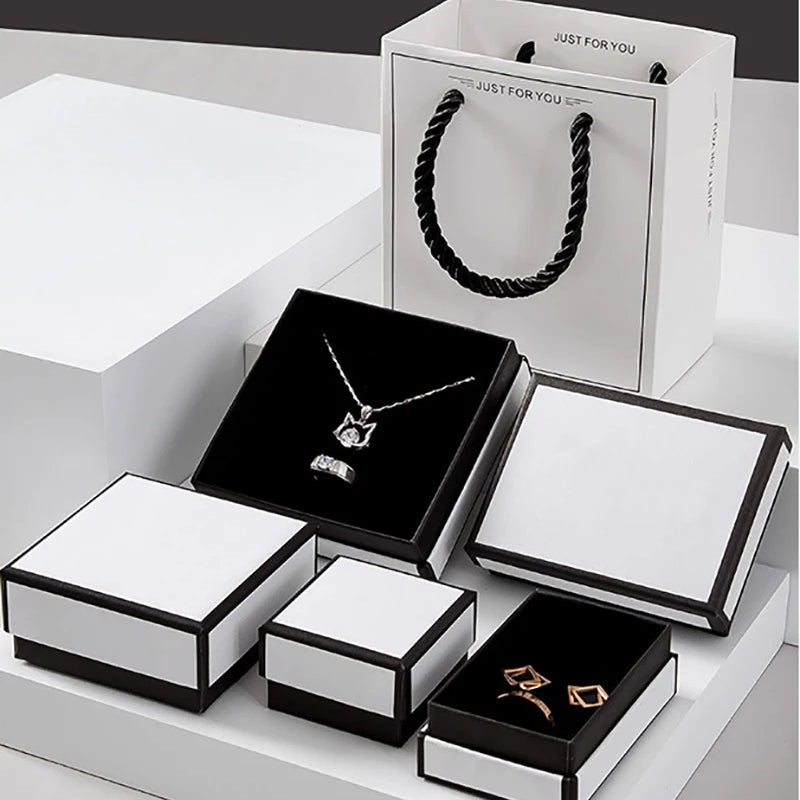 1pcs Kraft Gift Boxes Black White Paper Small Case Cardboard Rings Earrings Bracelet Necklace Jewelry - Visuel 5 | SAMAG