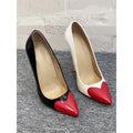 New slim high-heeled pointed shoes, sexy red peach heart color blocked light mouth shoes, 12cm fashionable plus size single shoe