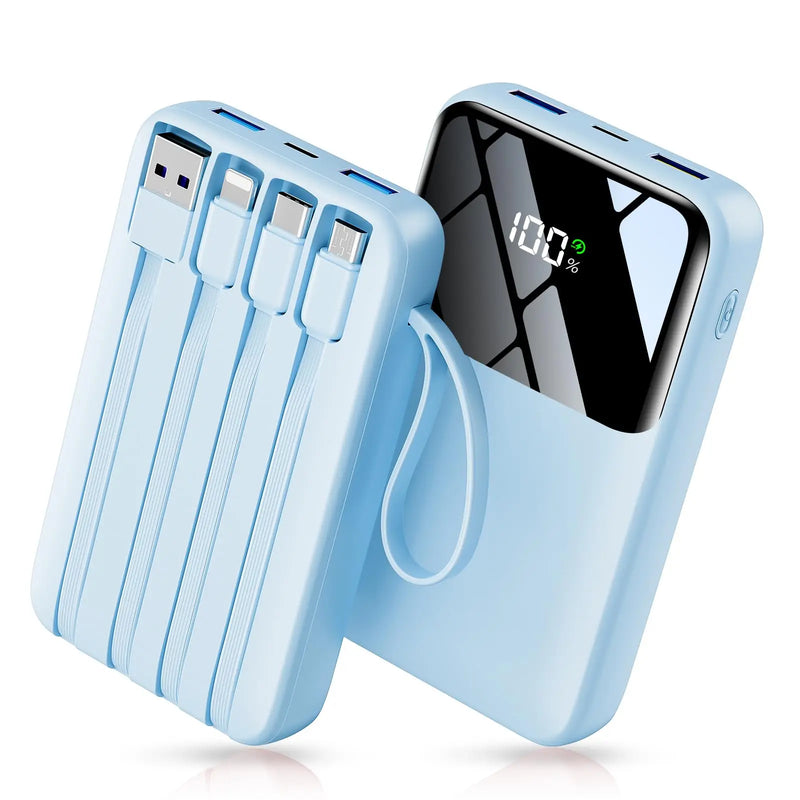 Power Bank,15000mAh Portable Charger with Built in Cable,22.5W Fast Charging,6 Outputs,Slim Travel Essential Battery Pack