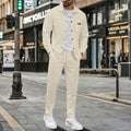 Men's New Style Waffle Plain Color Collar Button - Down Pockets Long - Sleeved Pants Casual Jacket Set - View 4 | SAMAG