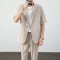 Summer Thin Ice Silk Drapey Suit Set Men's Short Sleeve Jacket Lightweight Casual Single-Breasted Suit Standard Fit Youth Trend