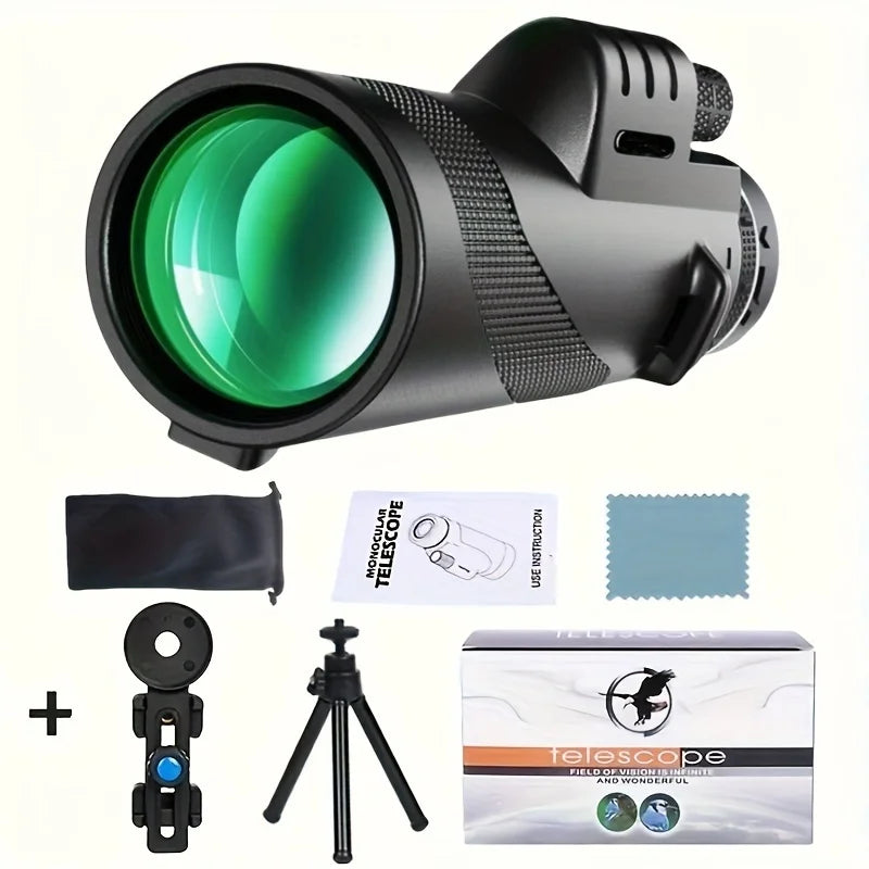 80x100 HD ZOOM Monocular Telescope Portable Powerful Binoculars Long Range Telescope For Hunting Camping With Tripod Phone Clip