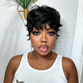 Mullet Pixie Cut Wig Natural Black Full Machine Made Wig With Bangs Fashion Style Breathable Easy To Wear For Women Daily Use