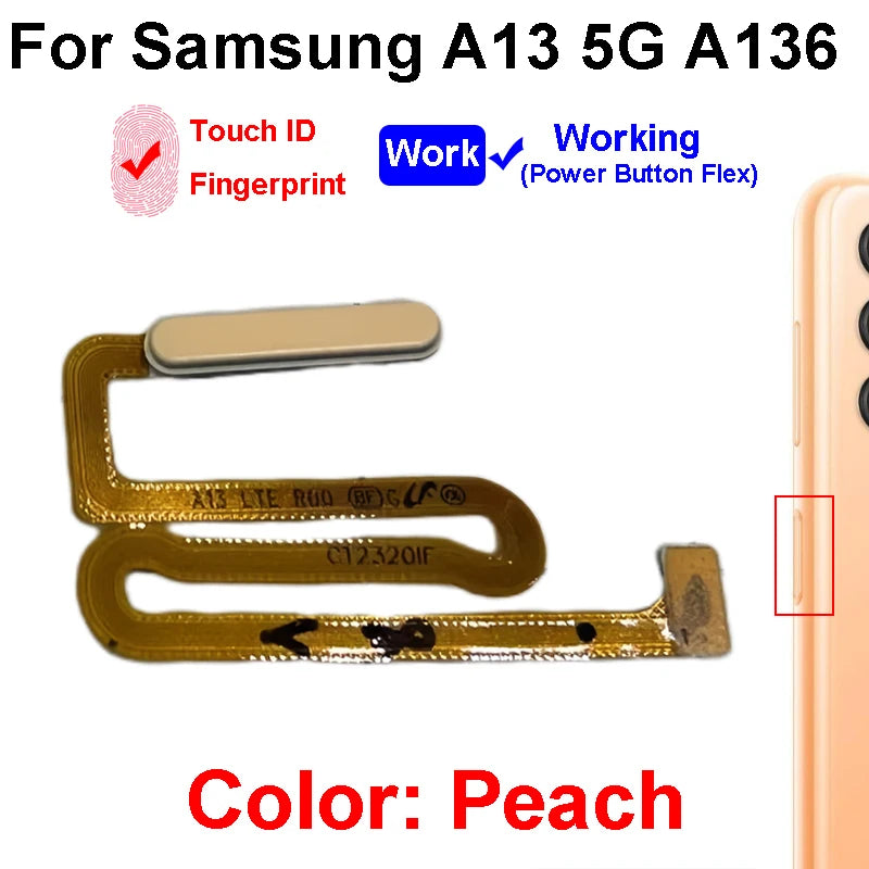 Fingerprint Sensor Touch ID Connector Flex Cable With Power Button For Samsung Galaxy A13 4G 5G A135 A136 Parts