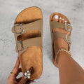 Women's Teen Mules New Spring and Summer Vintage Casual Slip-On Shoes Pu Upper Double Strap Half Slippers with Adjustable Buckle