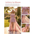 Pink Off Shoulder Mini Evening Dress 3D Handmade Floral | SAMAG