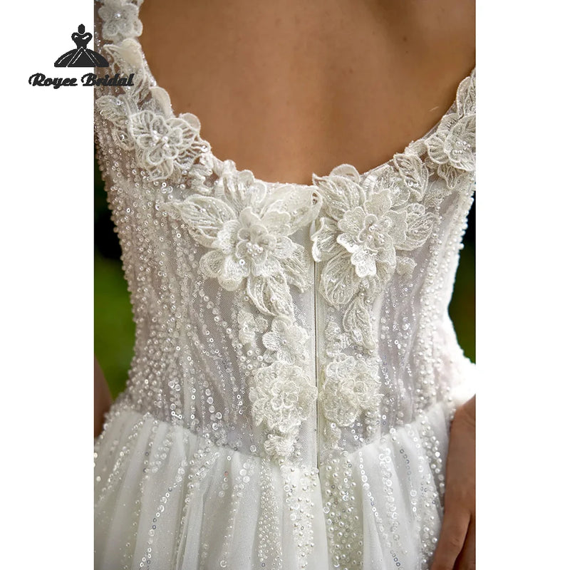 Elegant Appliqué Boho A Line Wedding Dresses Beaded 3D - View 4 | SAMAG