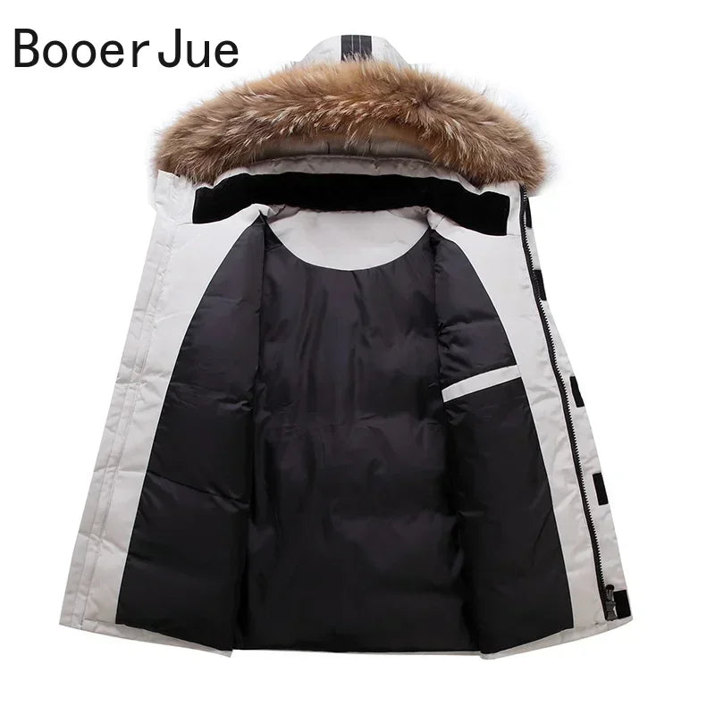 90% White Duck Down Removable Cap Outdoor Hiking Climbing Men's Thermal Down Jacket Thick Puffer Men Coat Overcoat Winter Parka