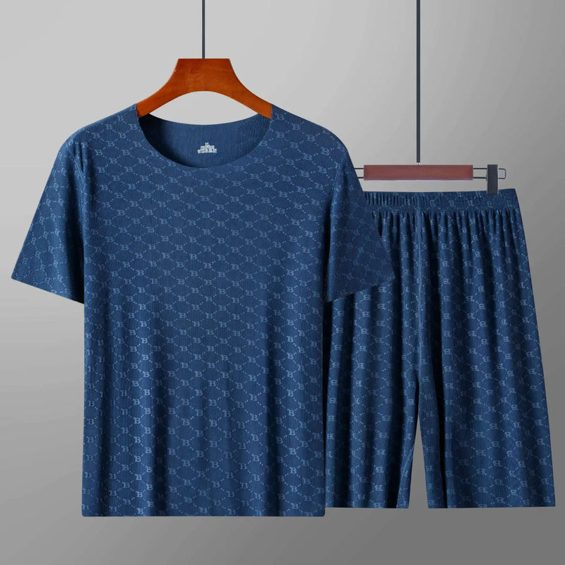 Casual Mens Quick Dry Pajama Set Short Sleeve T Shirt and Shorts Loungewear for Home Comfortable and cool fabric 1 set