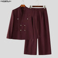 INCERUN Men's Sets Solid Color V Neck Long Sleeve Blazer Pants Two Piece Elegant Streetwear Fashion Matching - View 4 | SAMAG