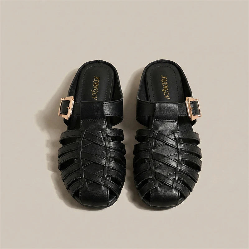 2026 Summer New Women's Mules And Clogs Closed Toe Woven Hollow Out Breathable Slip On Shoes Plus Size Casual Flat Sandals мюли
