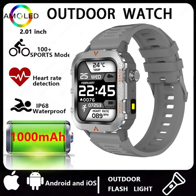 2026 New Men Smart Watch HD Bluetooth Call Sleep Heart Rate Health Monitoring Outdoor LED Flashlight Waterproof Sports Smartwatc