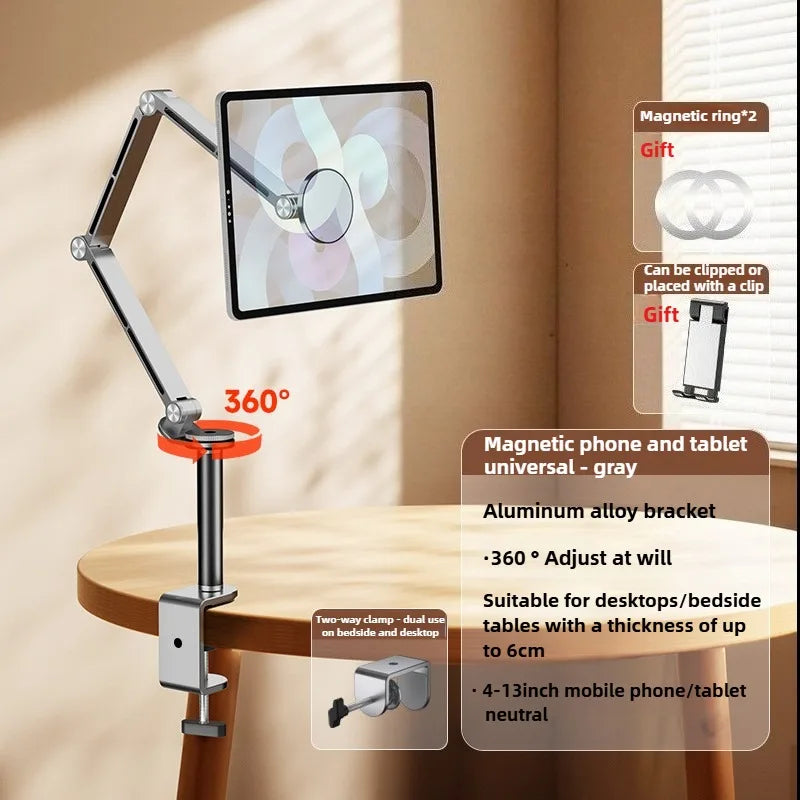 Tablet Desk Mount Stand,360° Rotating Adjustable Metal Arms Foldable, Sturdy Bed Mount for 4.7-13.5 Inch  iPad and Android
