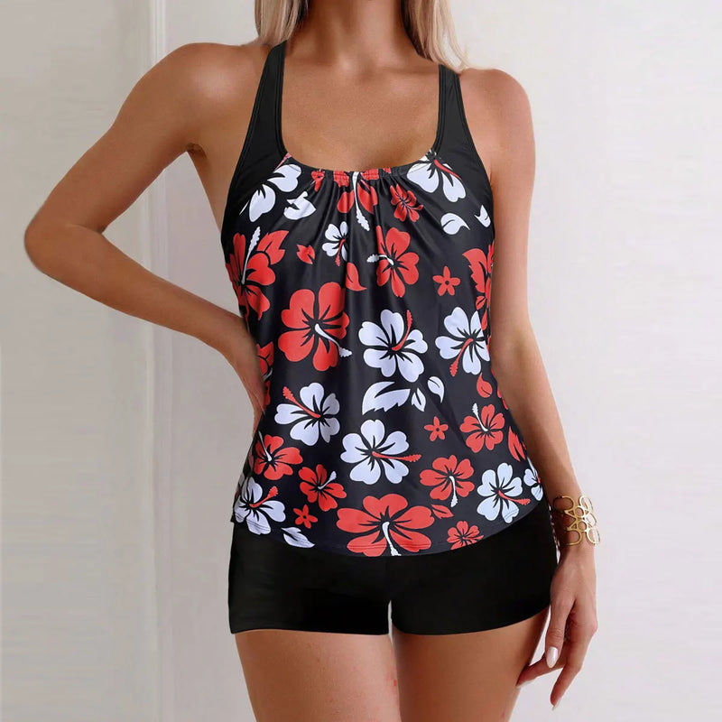 Printed Flower Tankini Set Girl Swimwear Adjustable Strap | SAMAG