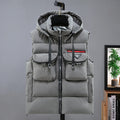4XL Plus Size Men Vests Winter Thicken Warm Hooded Waistcoat Casual Loose Black Padded Vest Big Size