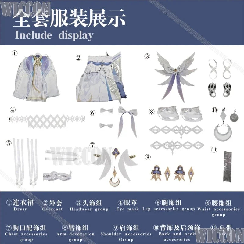 Damselette Columbina Game Genshin Impact Cosplay White Purple Dress Lolita Girl Woman Wig Headwear Halloween Cos Comic Con Suit