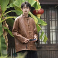 M-XXXXXL Plus Size Men PU Leather Vintage Frog Button Unique Design Hand Rubbed Finish Stand Collar Tang Suit Jacket