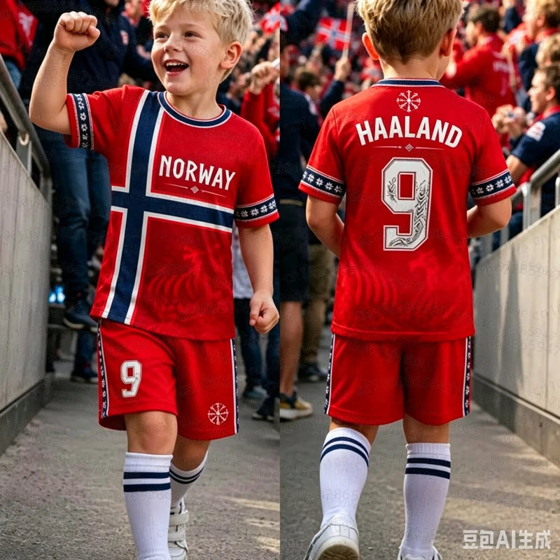 26 Boys HAALAND No.9 Football Jersey Tee Shorts Set Women - View 9 | SAMAG