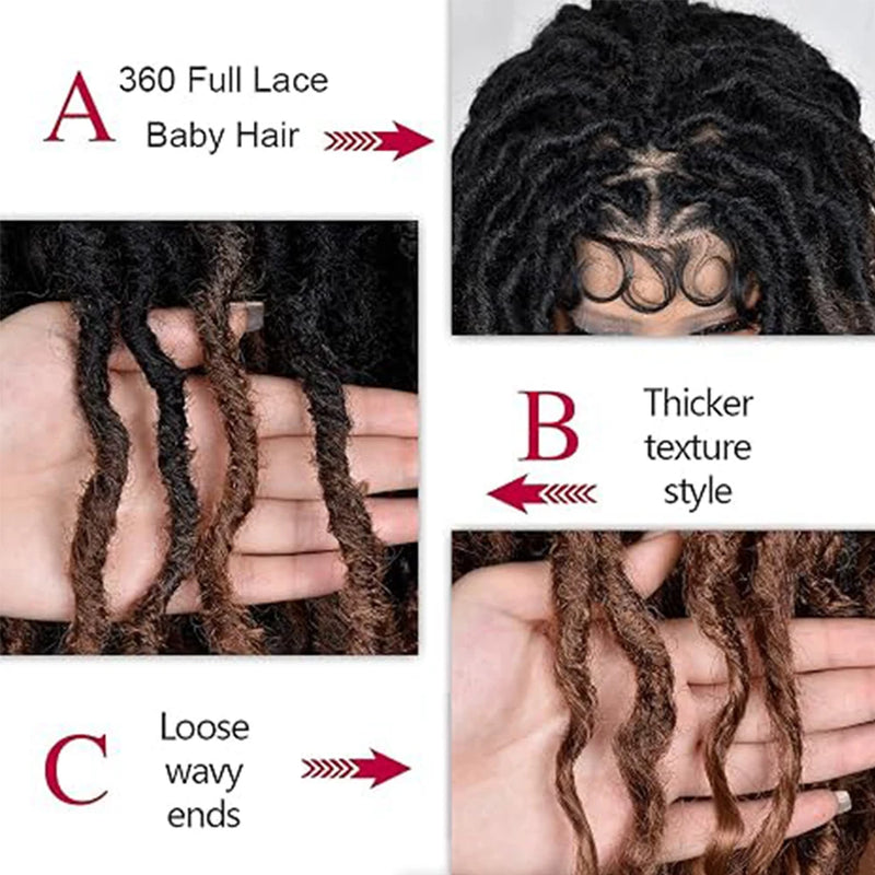 Synthetic Knotless Braided Wigs Full Lace Twist Hair Brown Faux Locs For Black Women 32 Inches Front Braided Wigs With Baby Hair