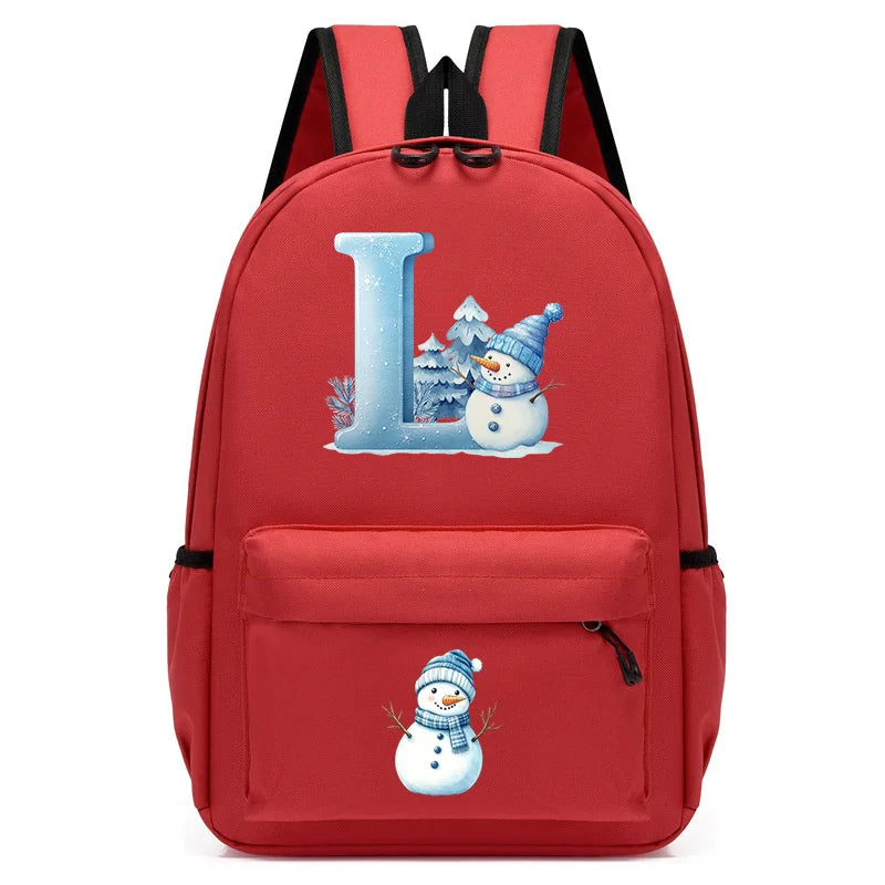 Xmas Snowman Alphabet A-Z Print Backpack for Toddler Girls Boys Schoolbag Holiday Lightweight Kindergarten Kid Daily School Bag