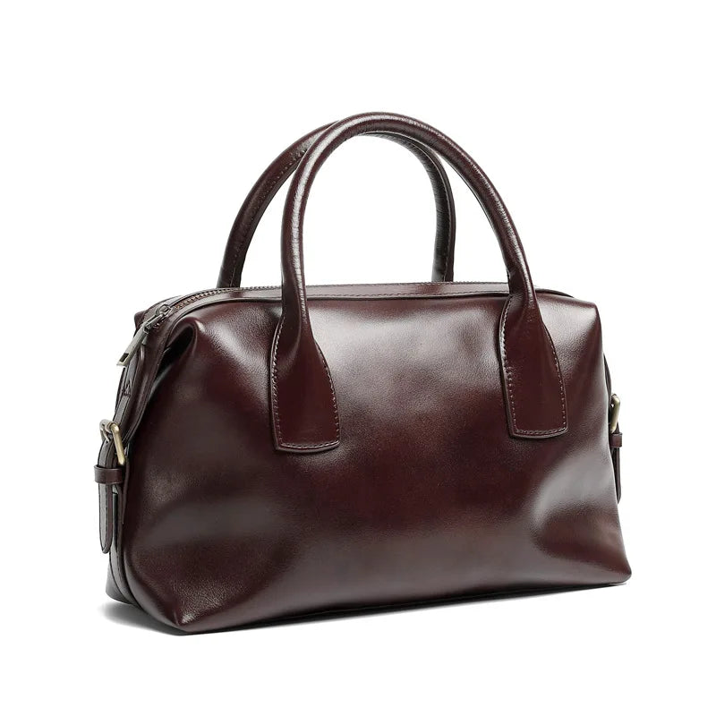 Genuine Leather Women's Bag Vintage Luxury Designer Boston Handbag Women Versatile Shoulder Bag Cowhide Female Crossbody Bags