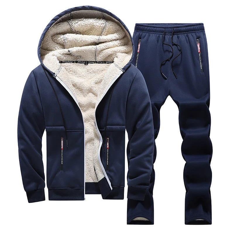 Lamb fleece suit men's hooded jacket thick winter sports cardigan two - piece set hoodie sweatpants m - View 5 | SAMAG