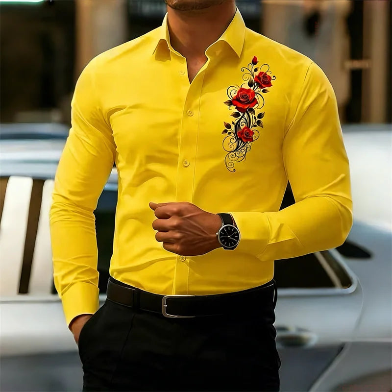 Men's Long-Sleeved Shirt, Featuring a Vintage Red Rose | SAMAG