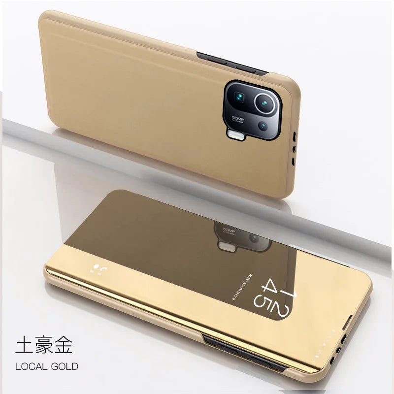 Smart Mirror Flip Case for Xiaomi Poco X3 Redmi Note 10 9 9s 11 8 8T 10s 11T Pro Max Plus 9A 9C Mi 9T Lite 5G Stand Cover Coque