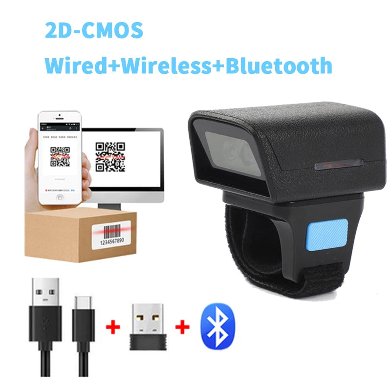 QR Code 1D/2D Ring Scanner Wearable Scanner Finger Barcode Reader Bluetooth Barcode Scanner Portable Bar code Scanner PDF Code