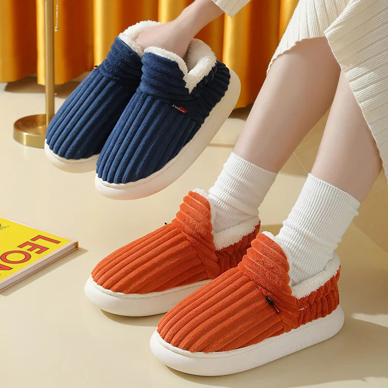 Shevalues Fashion Fur Slippers For Women Men Winter Warm ankles Cozy Furry Slides Home Indoor Soft Sole Plush Slides Cotton Shoe