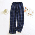 New 2026 Summer Men's Sleeper Pants 100% Cotton Crepe Pants Loose Thin Large Home Casual Checkered Home Pants Bottoms for Men