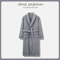 2026 Men's Autumn Winter Flannel Pajama Robes Thickened Warm Lace Up Bath Robes Men Loose Lounge Homewear Coral Fleece Nightgown