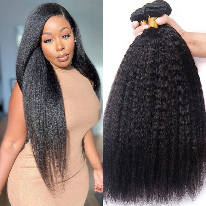 28 30Inch Brazilian Kinky Straight Human Hair Bundles 15A Virgin Human Hair Extension 3/4Pcs Hair Wefts Yaki Straight Human Hair