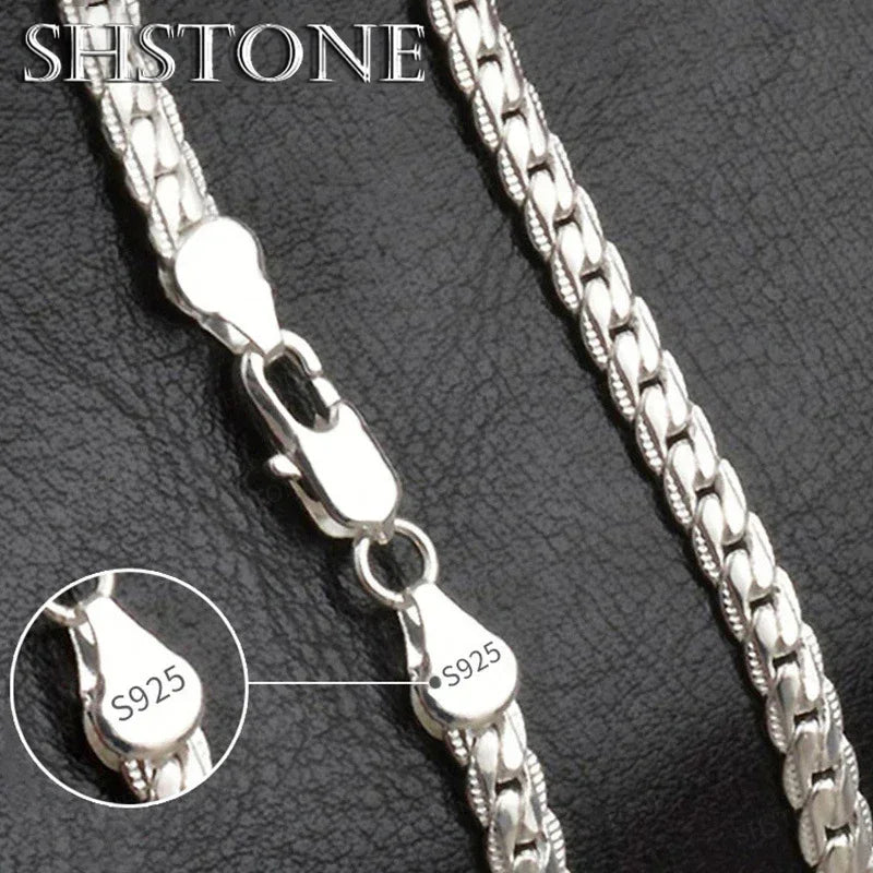 18K Gold 925 Sterling Silver 6mm Full Sideways Necklace 8/18/20/24 Inch Chain For Woman Men Fashion Wedding Engagement Jewelry