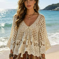 Bohemian Style Crochet Lace V Neck Cardigan Beachwear - View 6 | SAMAG