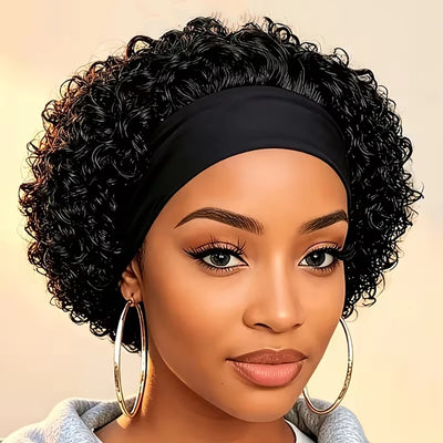 Headband Short Pixie Cut Wigs Human Hair for Women Curly Wigs Water Wave Bazilian Hair Full Machine Made Cap for Daily Wear